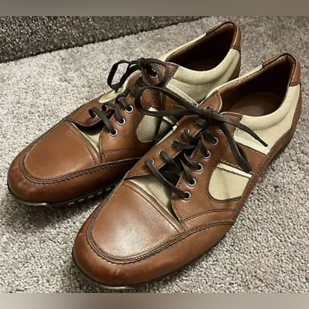 Johnston & Murphy Mens 13 25-0376 Brown Leather Tan Casual Sneakers Shoes